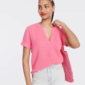 J.Crew V-Neck Soft Gauze Popover Pink Sz M